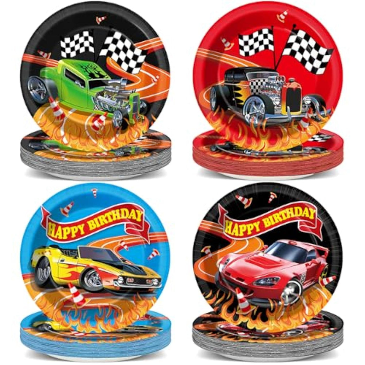 60Pcs 7" Hot Car Party Supplies Race Car Theme Dessert Plates Decorations Race Car Disposable Paper Plates Racing Tableware For Kids Boys Baby Shower Party Favors Birthday
