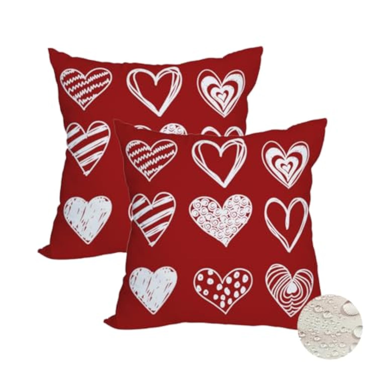 2 Pack Waterproof Outdoor Valentines Day Pillow Covers 24X24 Inch White Red Love Heart Holiday Throw Pillow Cases Romantic Valentine Farmhouse Decorations Cushion Cover Double Sided