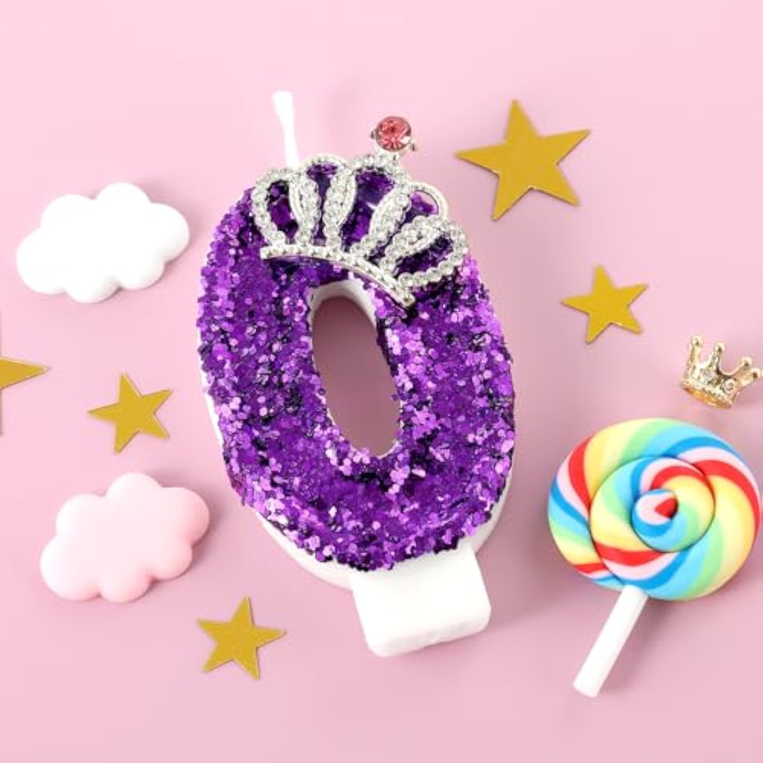 Purple Birthday Candle Crown Number 0 Candles Cake Candle,Purple Birthday Cake Topper Cupcake Decorations Party Decor For Girls And Women Anniversary Celebrations Supplies Favors