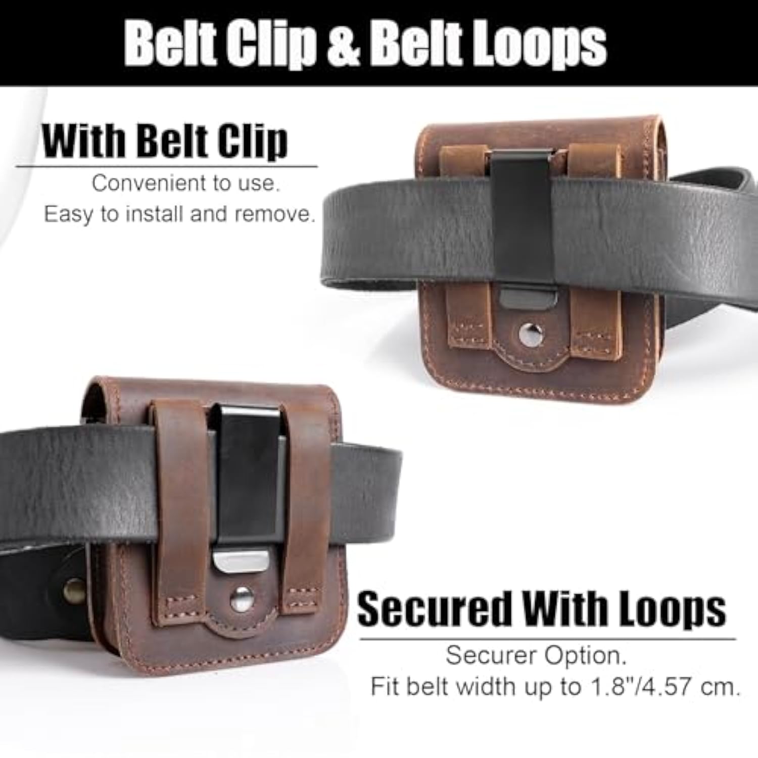 Leather Phone Holster For Samsung Galaxy Z Flip 6/5/4/3, Belt Clip Cell Phone Case For Motorola Razr Plus 2024/2023, Holster Belt Case Small Pouch For Motorola Razr 5G, Darkbrown