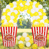 Giant Popcorn Box Cardboard Stand Up With Balloons Movie 3D Popcorn Box Cardboard Stand Up And Yellow White Balloons Carnival Decorations For Movie Night Themed Party(2 Pack)