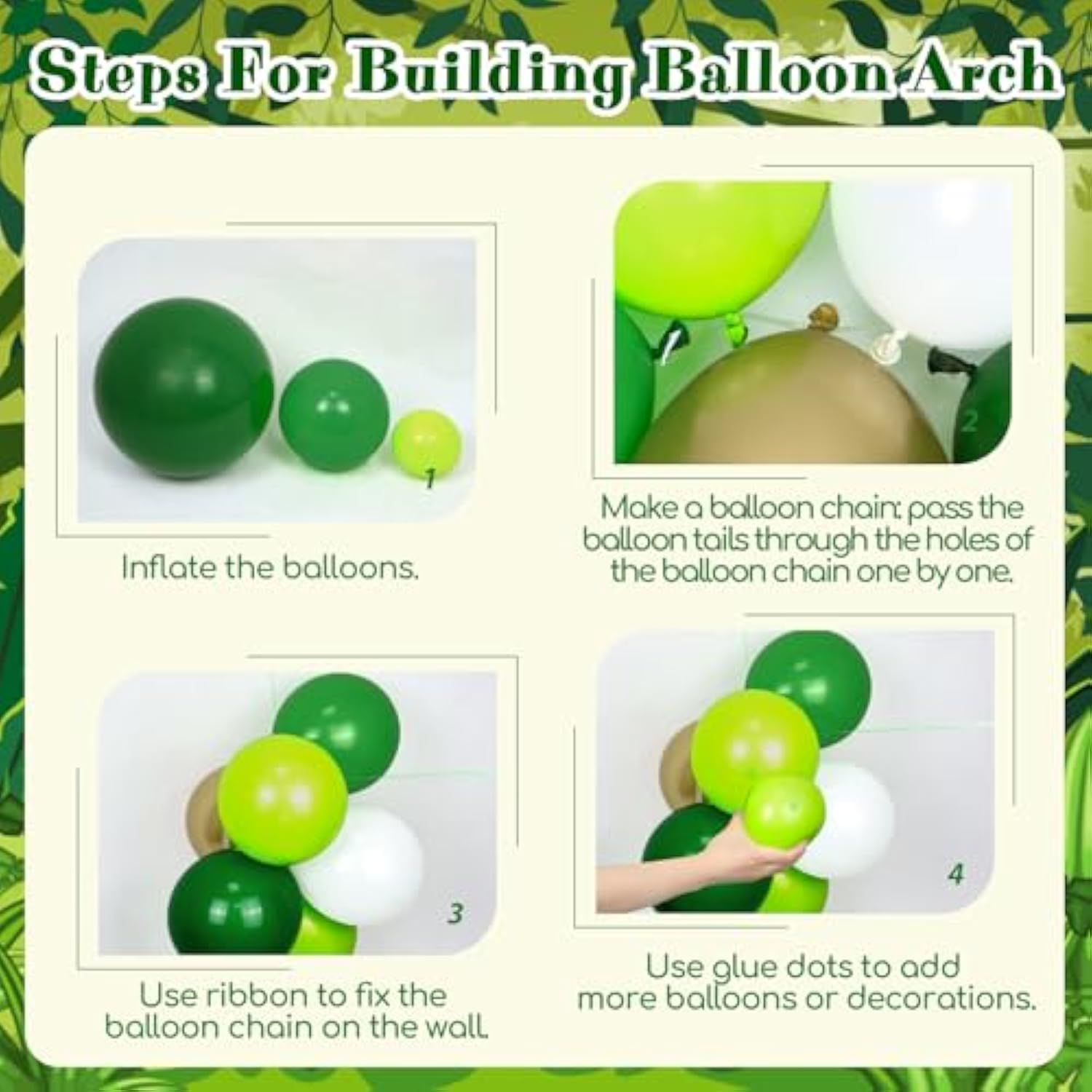 151Pcs Jungle Safari Balloon Garland Arch Kit With Dark Green Lime Green White Metallic Gold Confetti Balloons Leaves For Jungle Safari Dinosaur Birthday Baby Shower Party Decorations