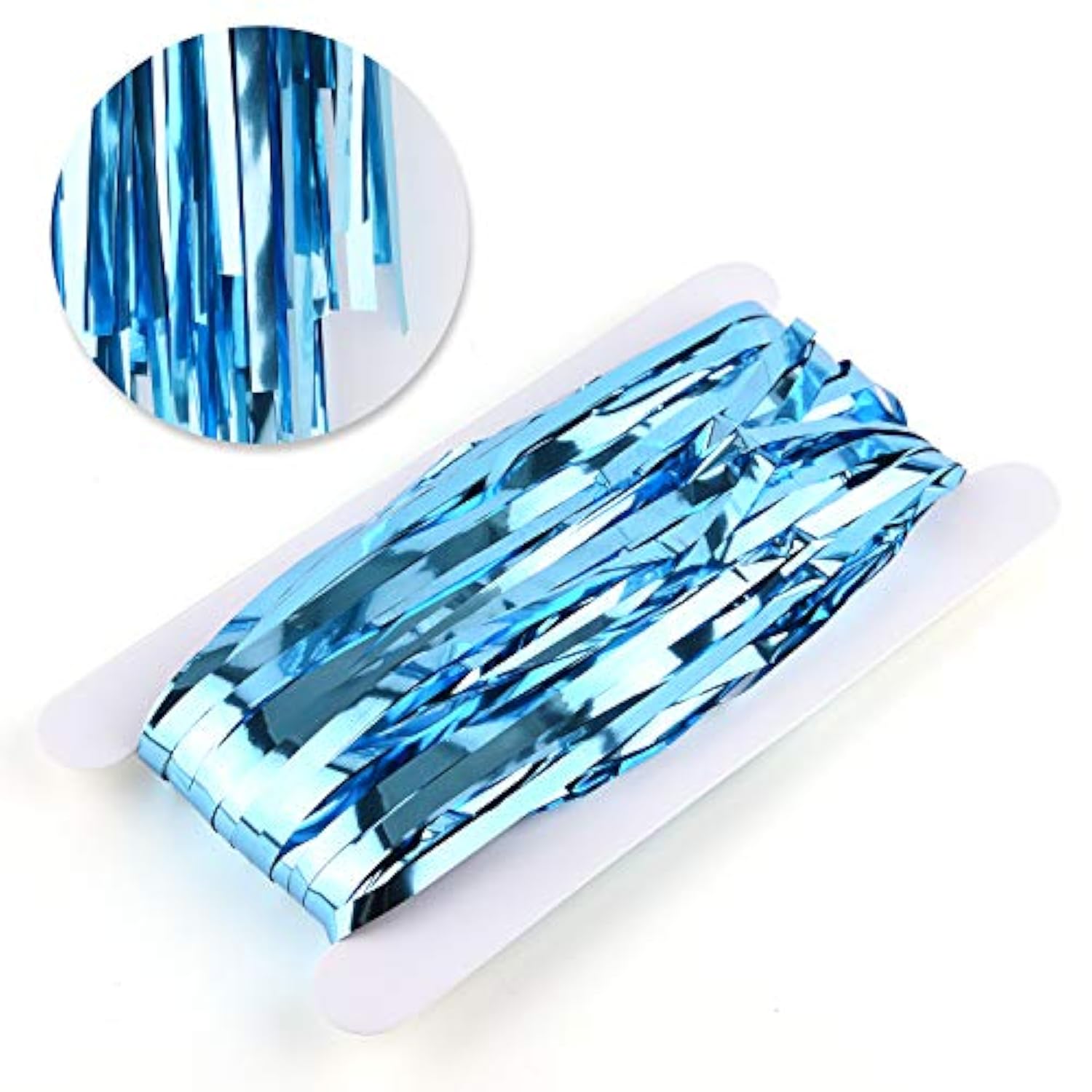 2Pcs 3Ft X 8Ft Light Blue Metallic Tinsel Foil Fringe Curtains Backdrop For Frozen Mermaid Blue Birthday Party Decorations, Baby Shower Bachelorette Bridal Shower Party Decorations