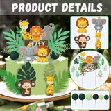 17Pcs Safari Animal Cake Toppers, Jungle Cupcake Decorations for Birthday Party