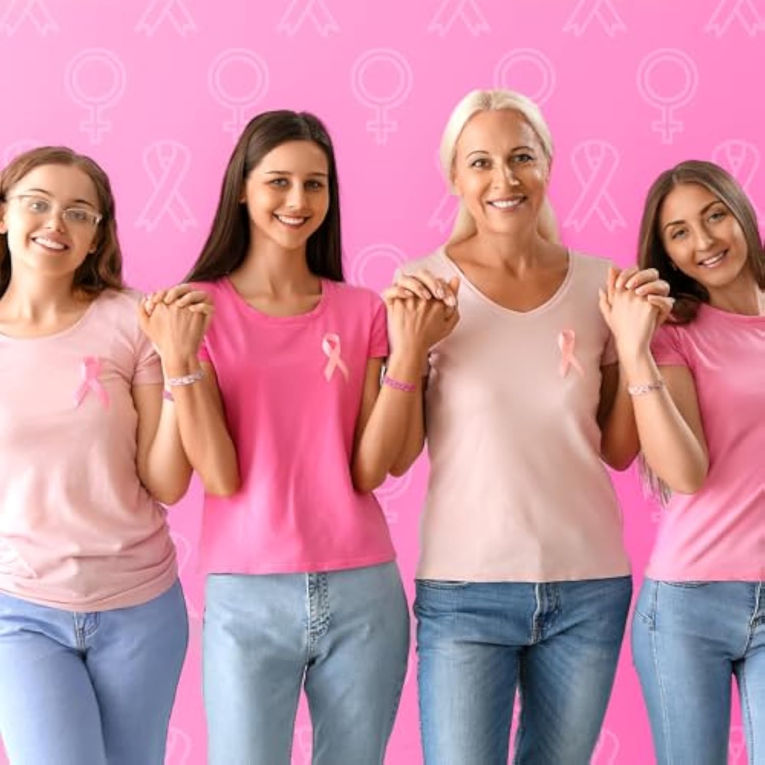 100 Pcs Breast Cancer Awareness Bracelets Pink Ribbon Breast Cancer Awareness Silicone Wristbands Black Party Favors Gifts For Women Accessories(Black Pink)