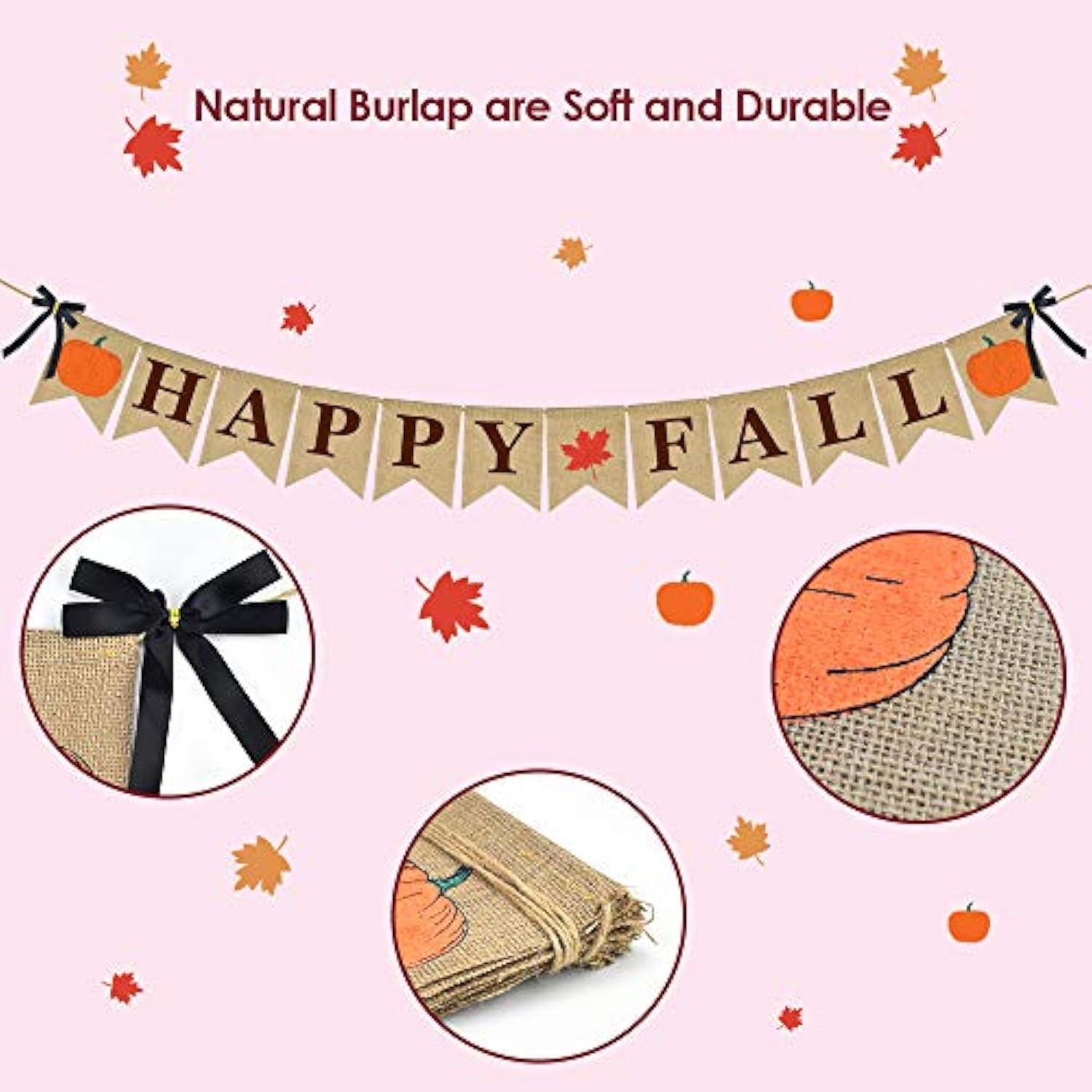 Burlap Happy Fall Banner Pumpkin Flag Rustic Autumn Harvest Home Party Decor
