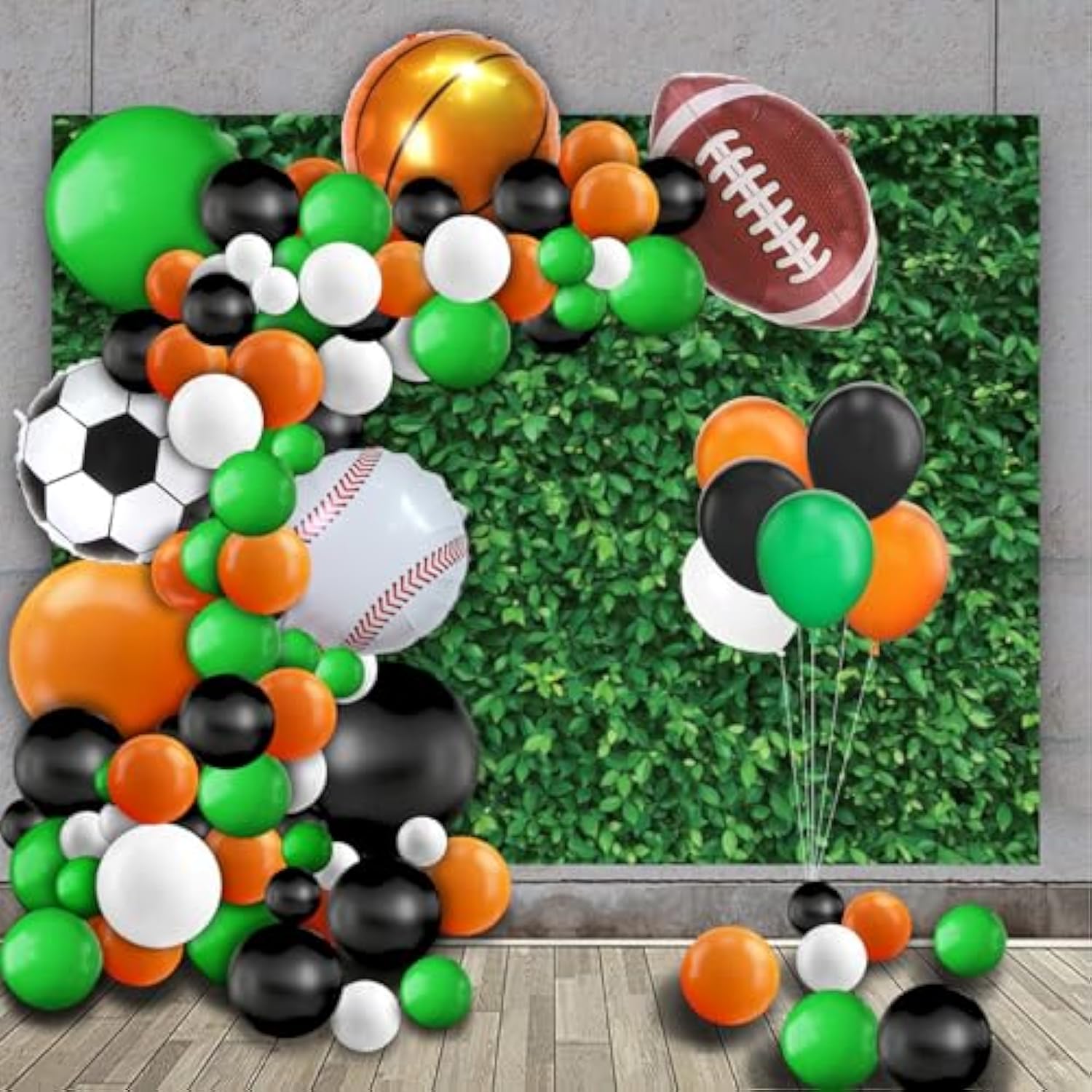 Ball Theme Balloon Garland Kit,Sport Balloons Arch Garland,Green Black Orange White Balloons Ball Foil Balloons For Sports Theme Party Games Garden Theme Birthday Party Celebration Party