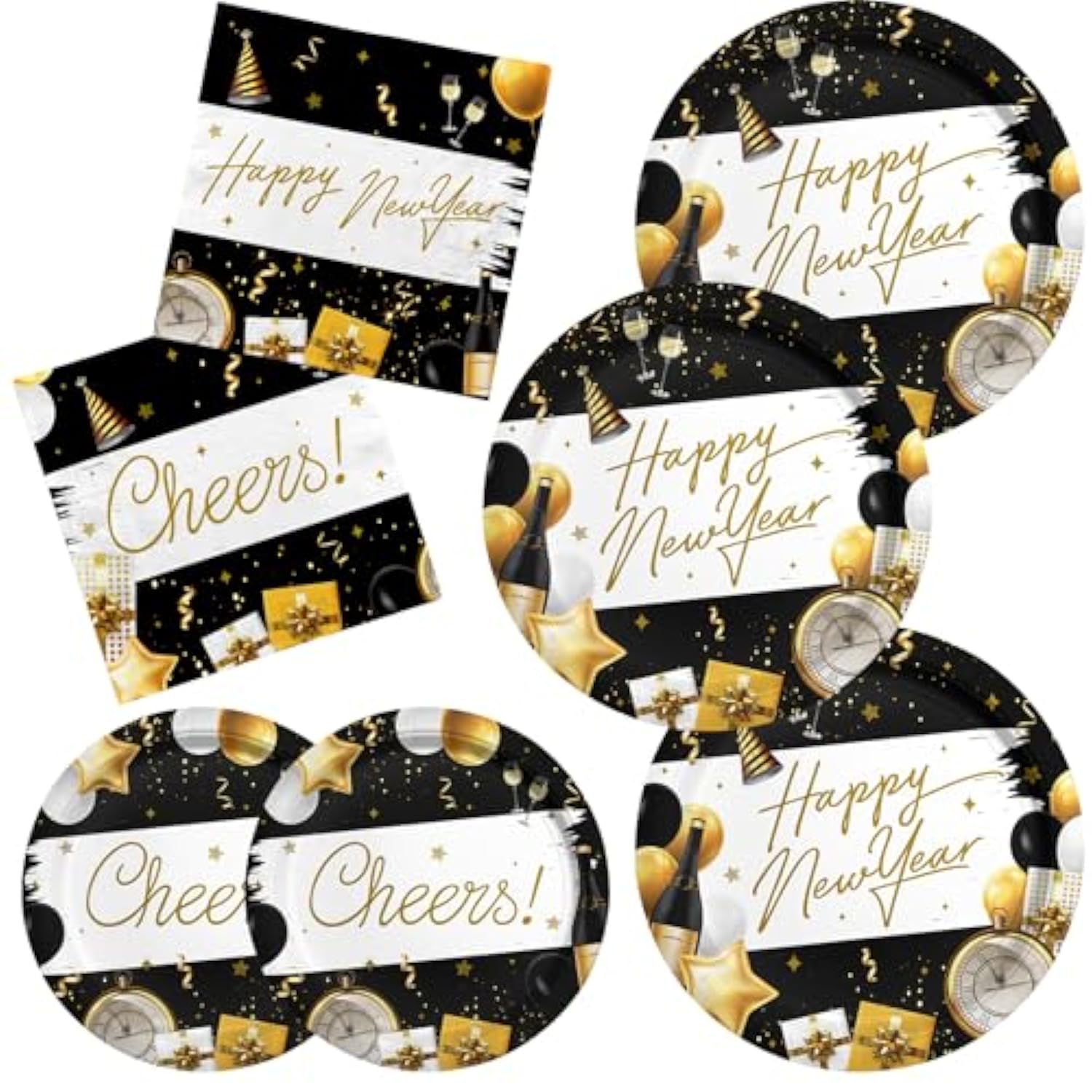 New Year Party Supplies with Plates, Napkins, Cups, Tablecloth, and Banner for 20