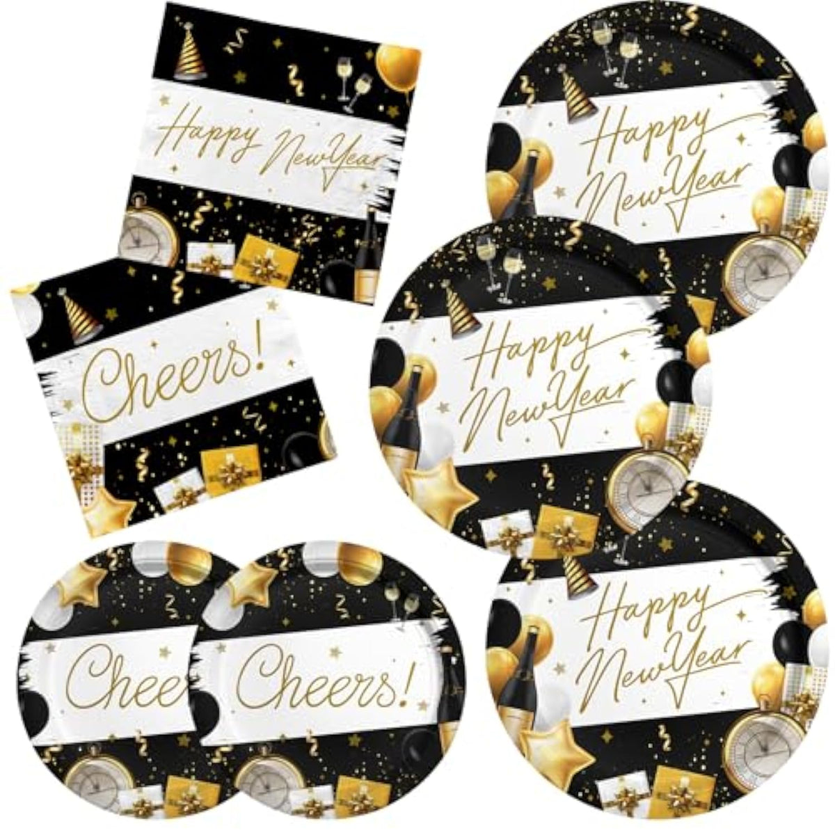 New Year Party Supplies with Plates, Napkins, Cups, Tablecloth, and Banner for 20