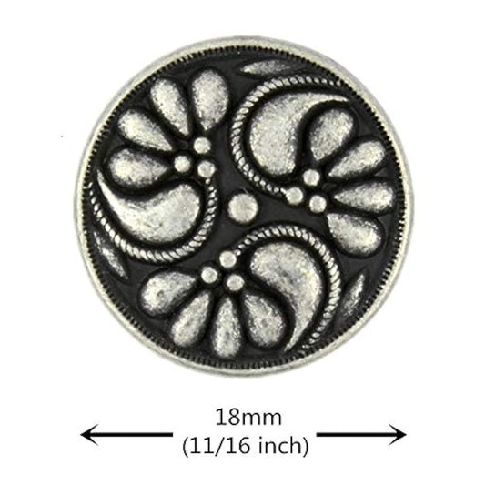 12 Pieces Flower Swirl Antique Silver Metal Shank Buttons 18Mm (11/16