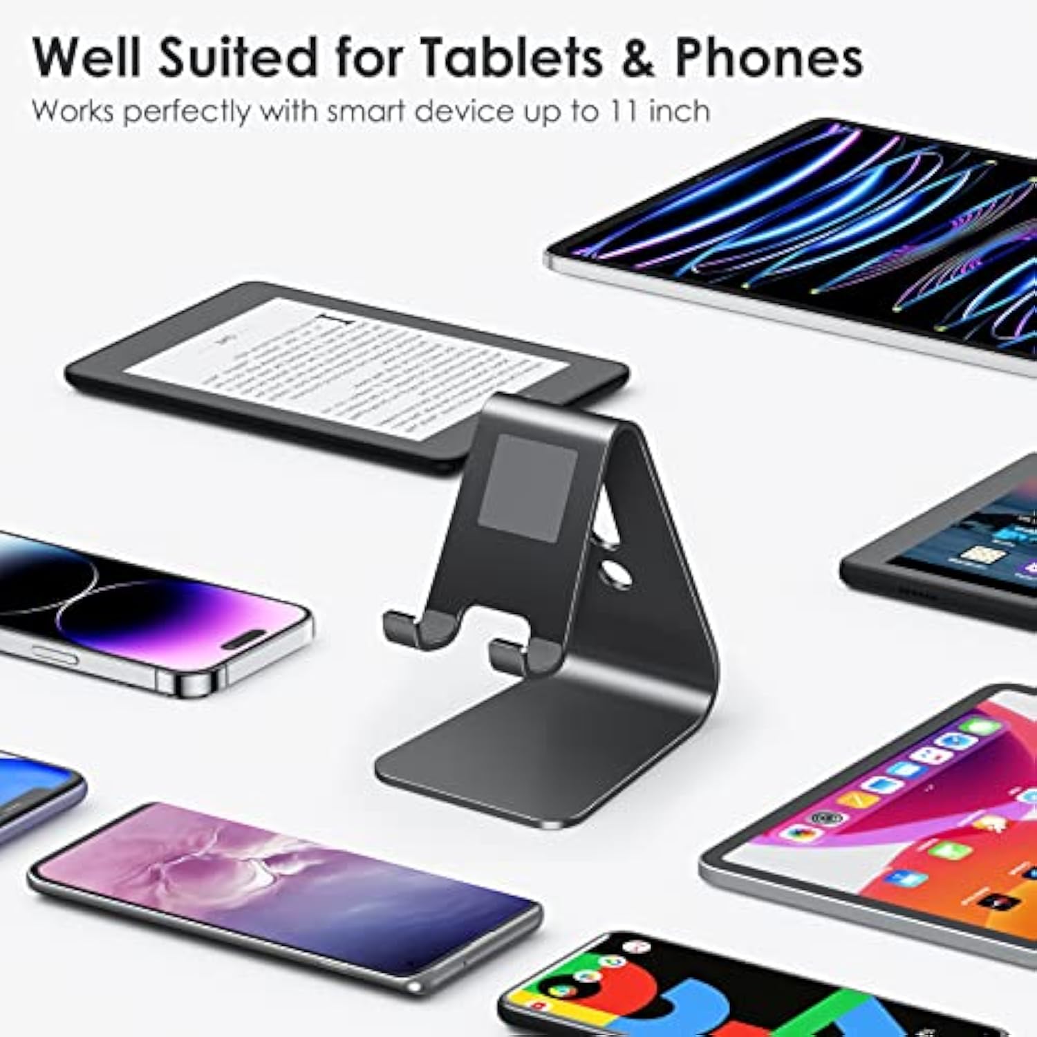 Omoton Upgraded Aluminum Cell Phone Stand, C1 Durable Cellphone Dock With Protective Pads, Smart Stand Designed For 14 Plus, 14/13/12/11 Pro Max Xr Xs, Ipad Mini, Android Phones?Black