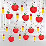, 52 Pcs Back To School Apple Pencil Hanging Swirls Decorations, No Diy, First Day Of School Decorations For Apple Swirls, Back To School Classroom Decorations, Back To School Party Supplies