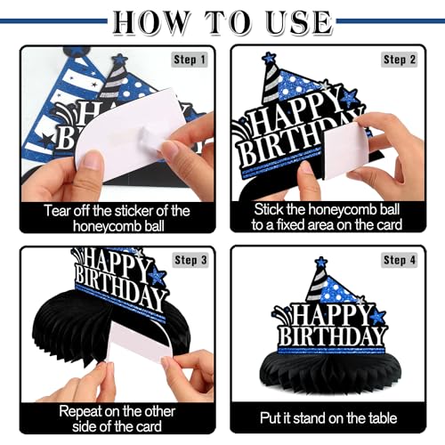 Happy 14th Birthday Decorations,14th Birthday Blue Glitter Shiny Stand Honeycomb Table Centerpieces - Cheers to Fourteen Years Old Birthday Party Photoprop Gift Sign.