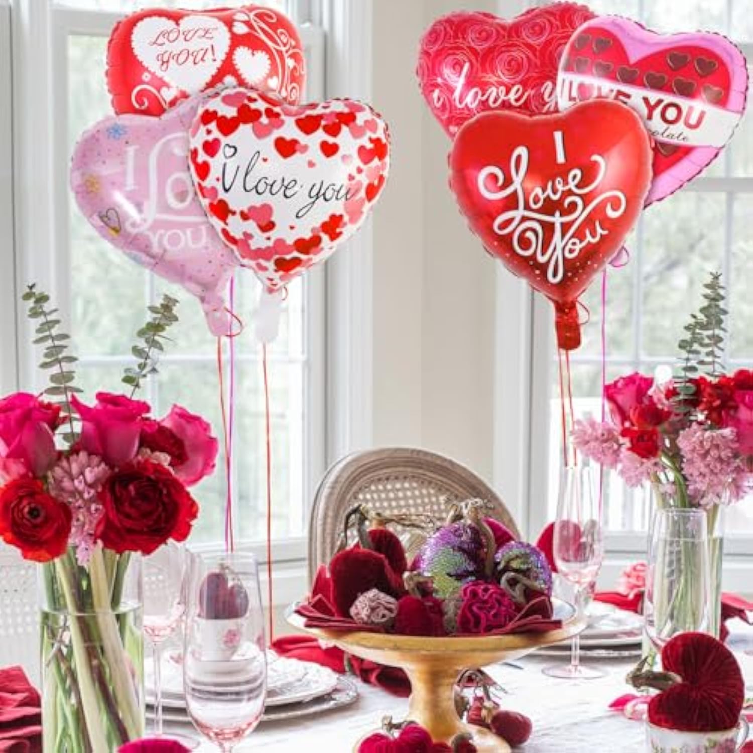 Valentine’S Day Balloons, 16 Pcs Heart Shaped I Love You Balloons, Lar