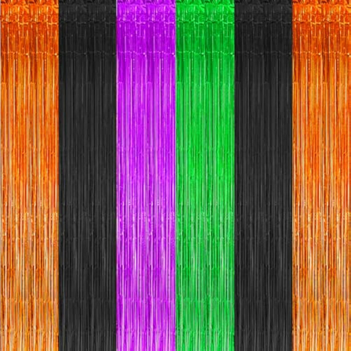 3 Pack Halloween Foil Fringe Curtains Backdrop Black Orange Purple Green Decor