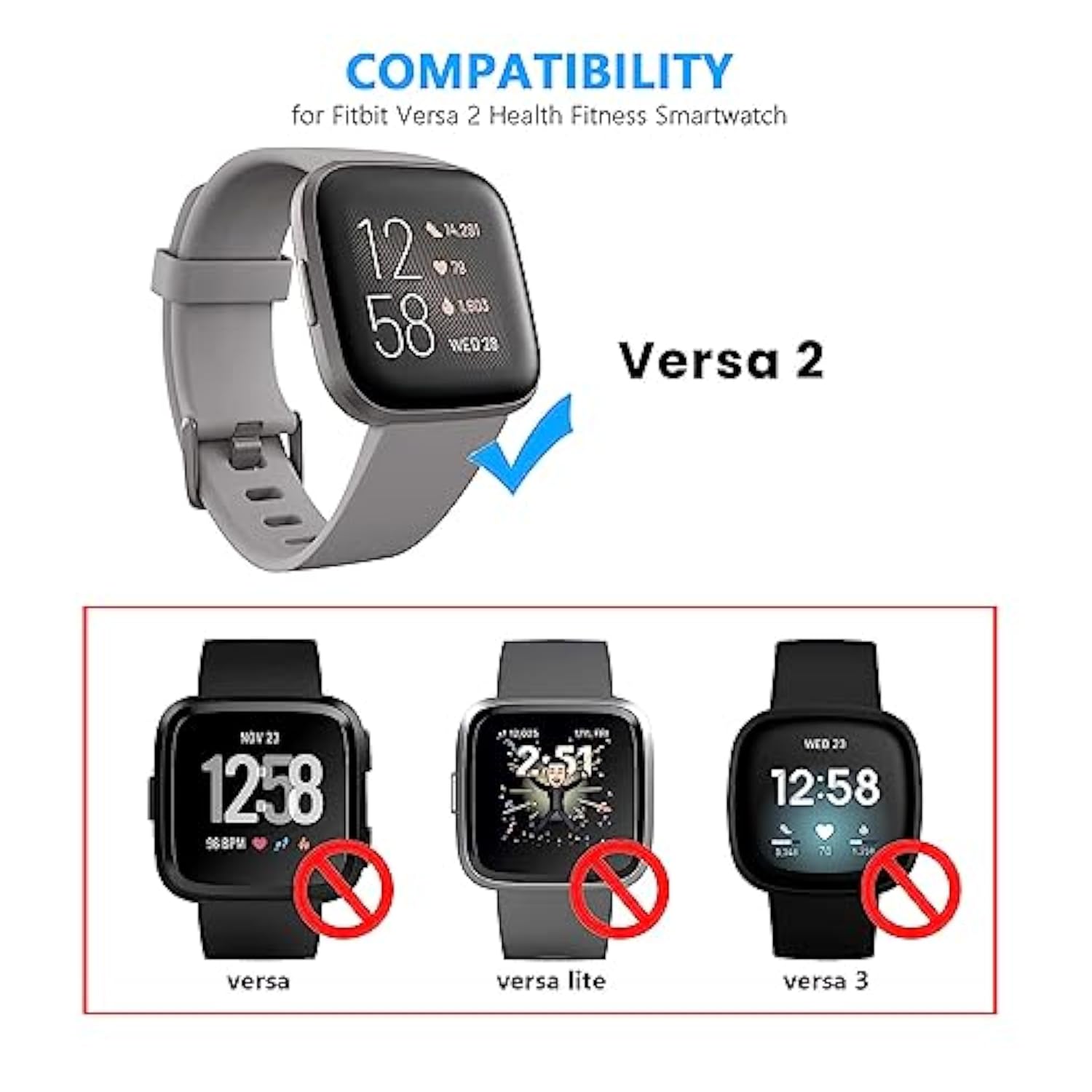 Fast Wall Charger for Fitbit Versa 2, USB Cable, 5V/5A, Black, Travel