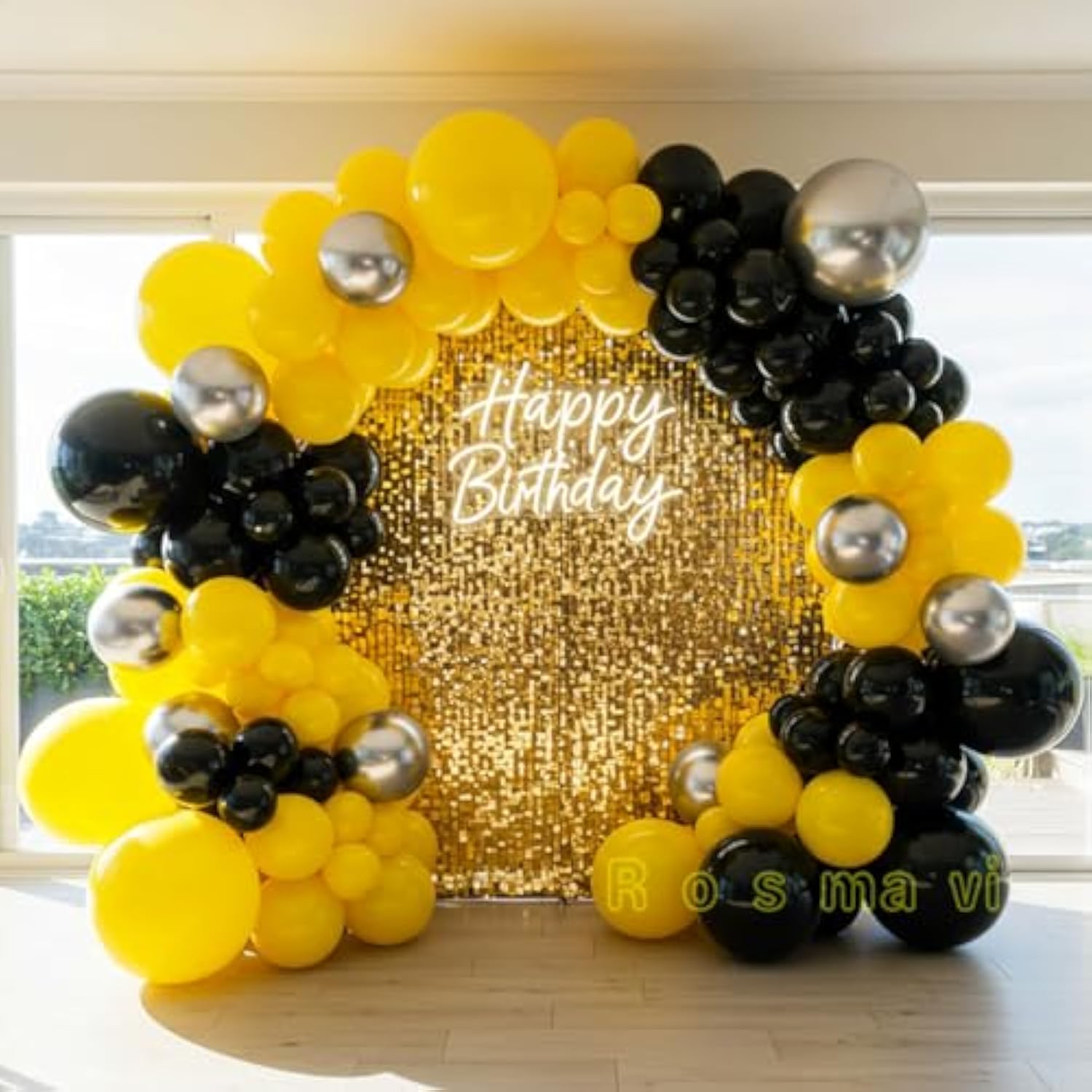130Pcs Yellow And Black Balloons - Black And Yellow Balloon Garland Kit With Metallic Silver Balloons, Bumblebee Party Balloons For Birthdays, Baby Showers, Weddings & Bee Themed Celebrations