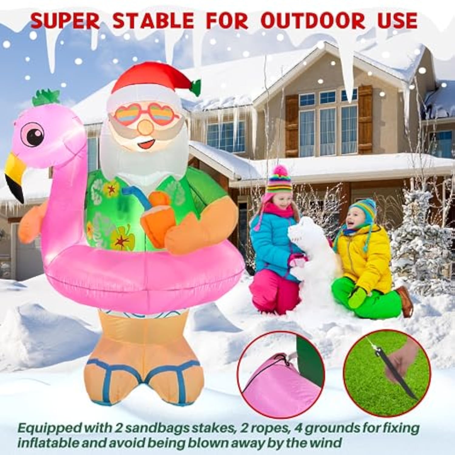 Christmas Inflatables Outdoor Decorations 6Ft Hawaii Santa Claus Cute Blow Up Xmas Decoration With Led Lighted Inflatabl