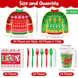 168 Pieces Ugly Sweater Christmas Paper Plates Ugly Sweater Party Decorations Xmas Disposable Dinnerware Set Ugly Party Plates Napkins Cups Cutlery Party Supplies Set, Serves 24 Guests