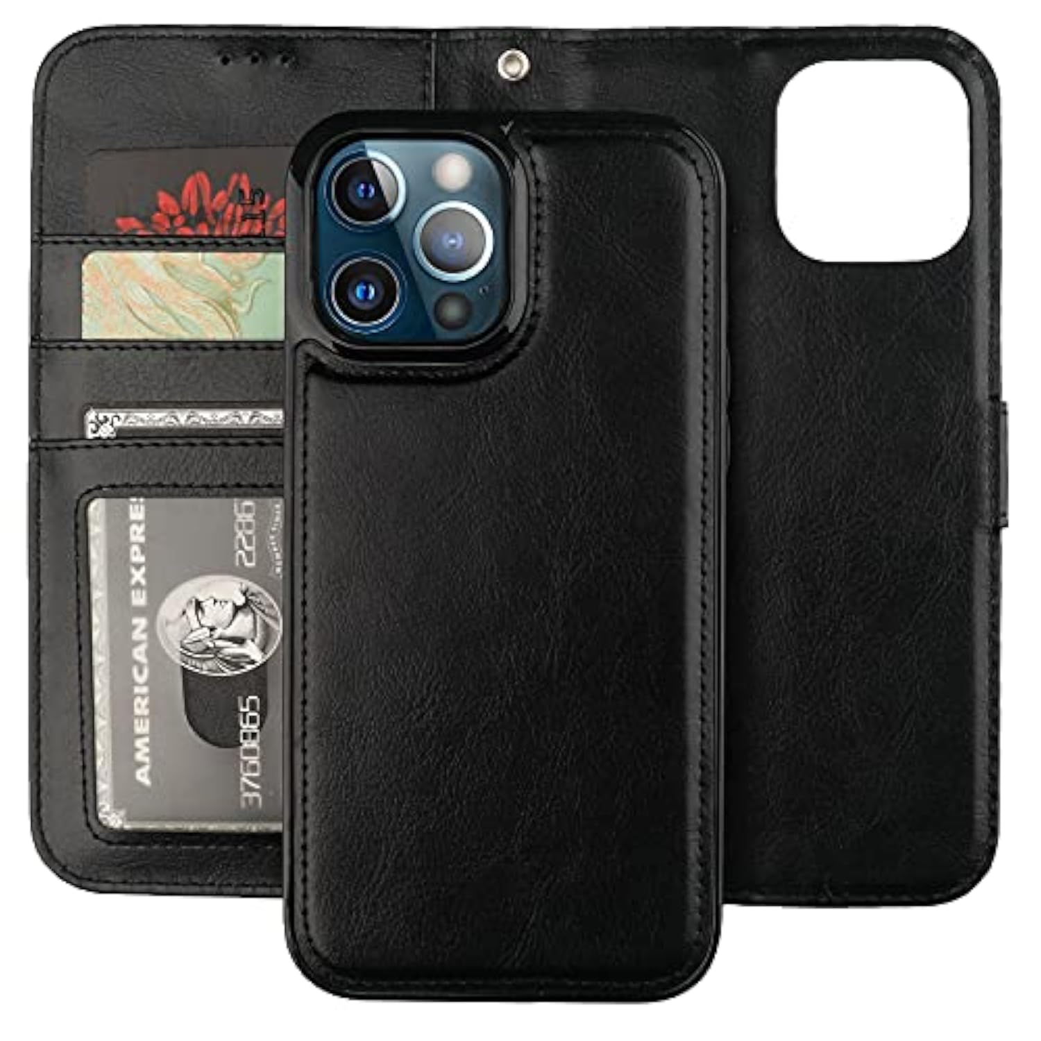 Detachable Wallet Case For Iphone 13 Pro Max Rfid Blocking Card Slots Holder Premium Pu Leather Magnetic Kickstand Shockproof Wrist Strap Removable Flip Protective Cover 5G 6.7 Inch (Black)