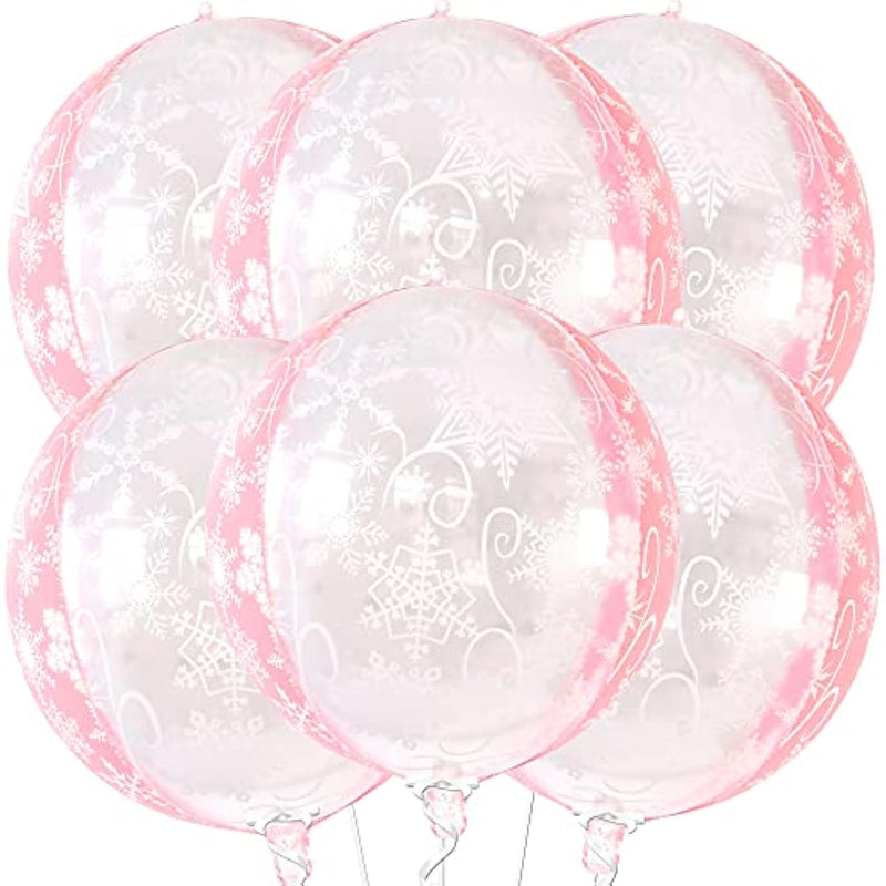 , Huge 22 Inch Pink Snowflake Balloons - Pack Of 6 | Mylar Snowflake Balloon, Pink Snowflake Decorations | Birthday Decorations For Women | Baby Shower, Princess Birthday Decoration
