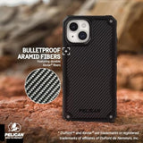 Pelican Shield Series - iPhone 15, iPhone 14, iPhone 13 Case 6.1" [MagSafe] [21ft Military Grade Drop Protection] Rugged, Magnetic Case Kevlar Cover with Belt Clip Holster Kickstand - Black