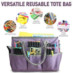 Art Organizer Craft Storage Tote Bag With Pockets And Handles, Oxford Fabric Carrying Caddy For Teacher, Officer, Artist, Traveler, And More –Purple