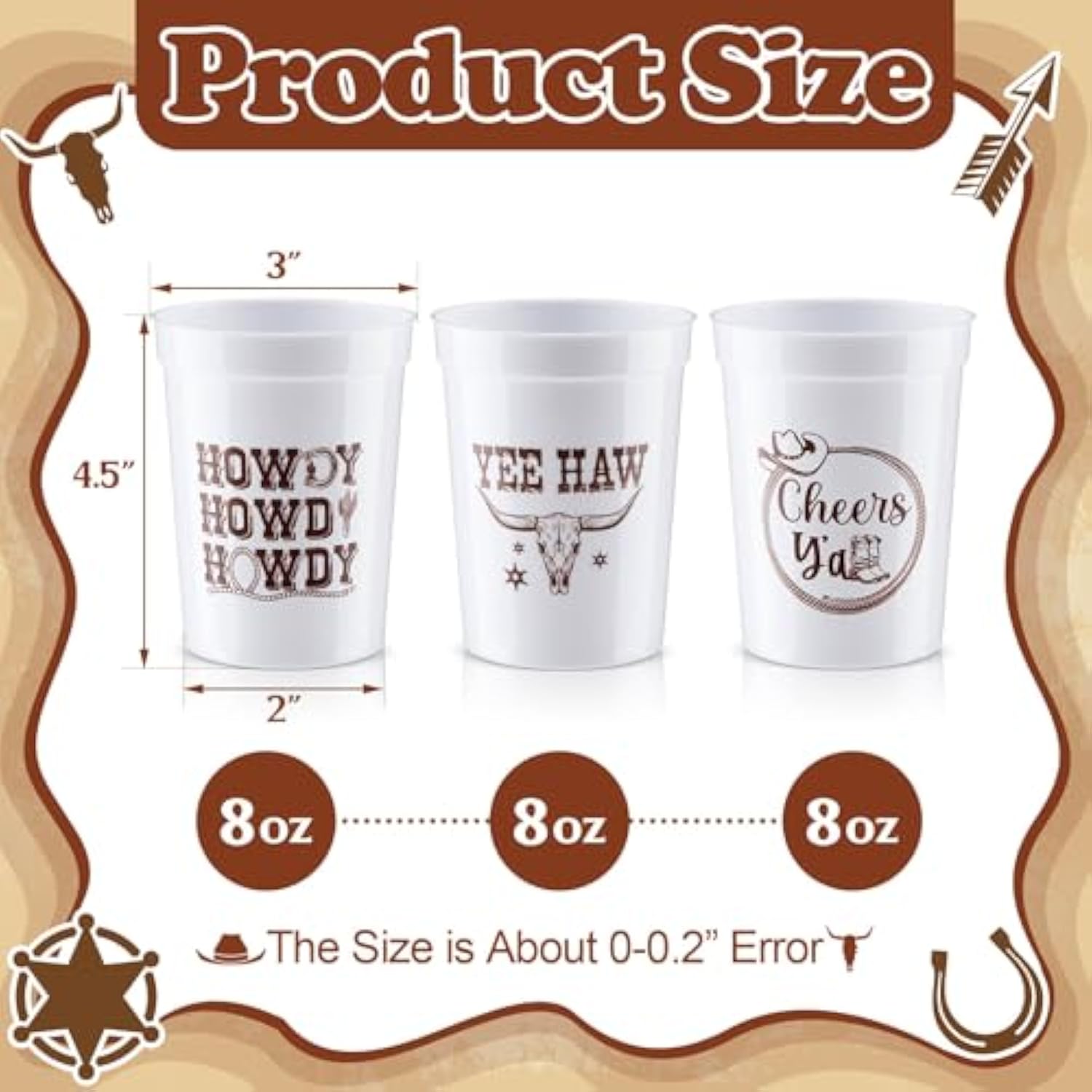48 Pcs Western Cowboy Plastic Cups Disposable Wild West Rodeo Plastic Drinking Cups For Wild West Cowgirl Wedding Birthday Themed Party Favors Decorations Supplies(8Oz)