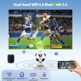 Soccer Fan'S Ultimate Native 1080P Projector With Built-In Apps, Bluetooth Projector With Dual Bond Wi-Fi 6, 180° Rotatable Integrated Stand, Gift For Big Soccer Match Supporters