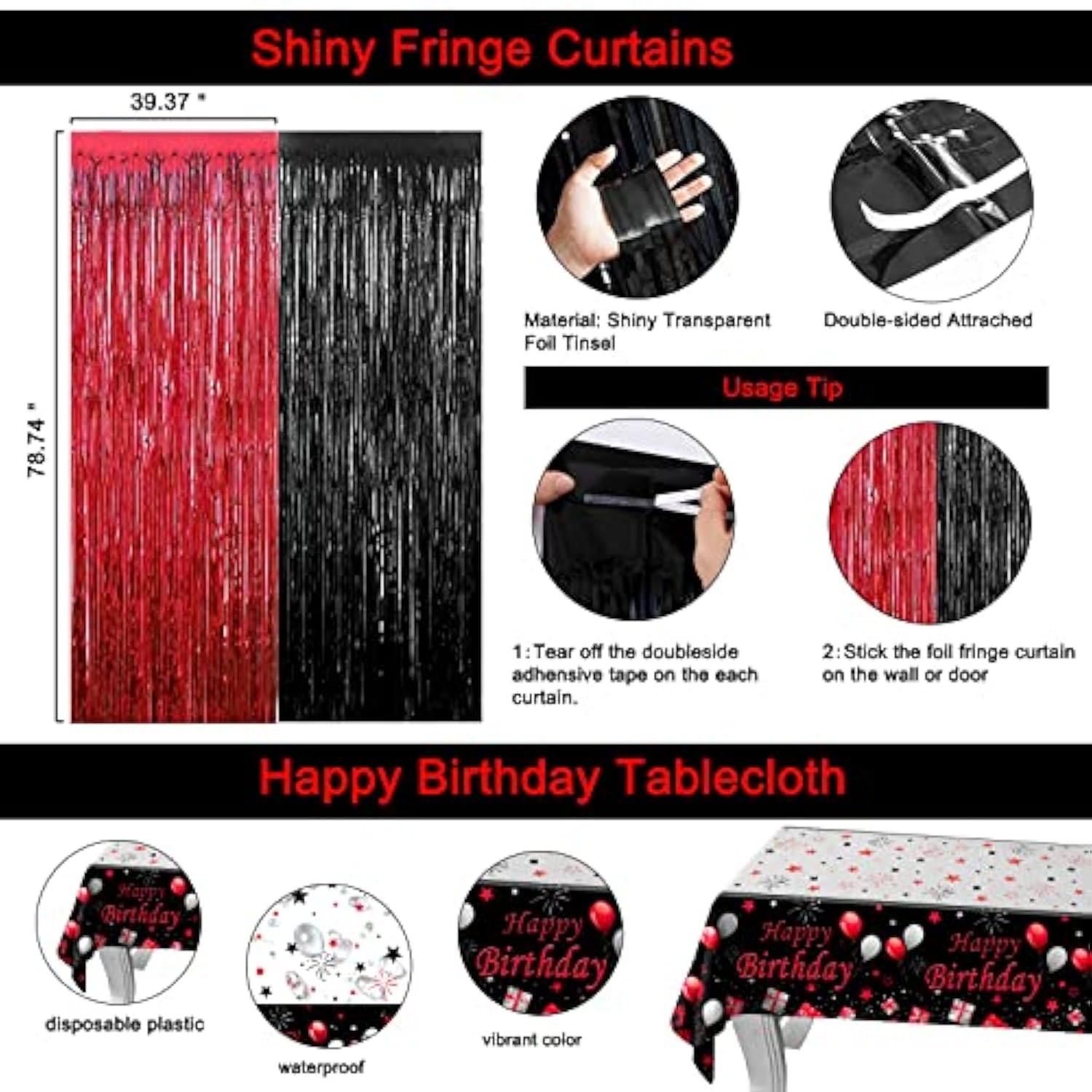 18Th Birthday Decorations For Boys Girls, Red And Black Happy 18Th Birthday Balloons Banner Number 18 Balloons Hanging Swirls Tablecloth Foil Fringe Curtains For 18 Year Old Birthday Party Decorations