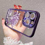 For Iphone 16 Pro Max Fairy Rose Clear Case,Cute Flower Floral With Glitter Bling Sparkly Camera Lens Protector Soft Tpu Bumper Shockproof Women Girls Case For Iphone 16 Pro Max 6.9" (Purple)
