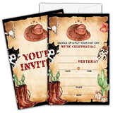 Cowboy Rodeo Birthday Invitations For Kids, Saddle Up Birthday Party Invitation Cards, Rustic Country Western Party Celebration Supplies Decoration -20 Fill In Invitations With Envelopes (B21)