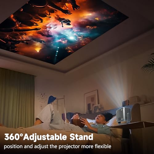 Auto Foucus Projector With Wifi & Bluetooth, 4K Support, Native 1080P, Screen Adjustable, 180° Rotatable Stand, 3D Stereo Sound, Smart Projector For Ceiling Bedroom, Compatible With Hdmi/Usb