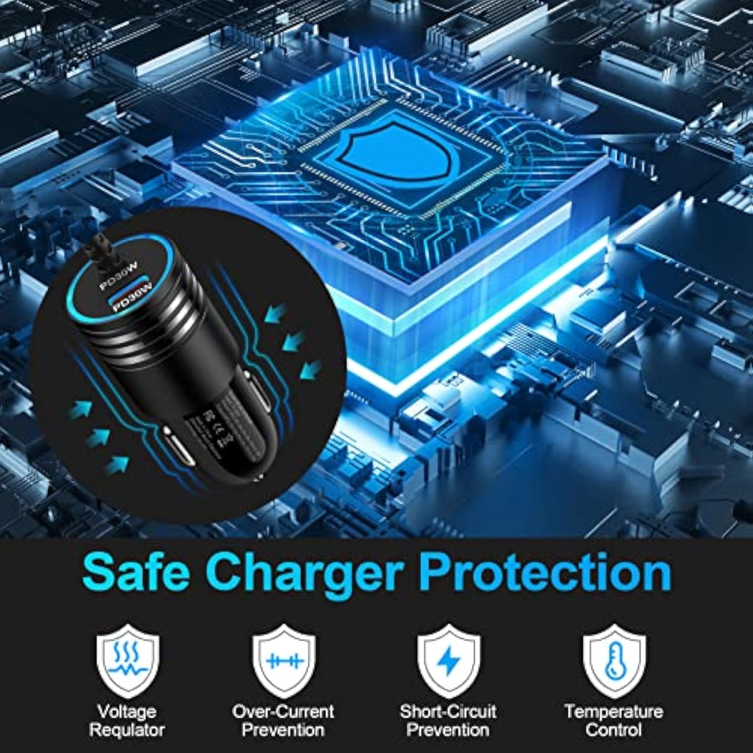 60W Super Fast Charging Android Car Charger Type C Rapid Samsung Car Charger With 3Ft Built-In Usb C Cable For Samsung Galaxy S25 Edge S24 Ultra S23 Fe S22 S21 S20 A56 A36 A16 A35 A54 A14 A53 A23 A13