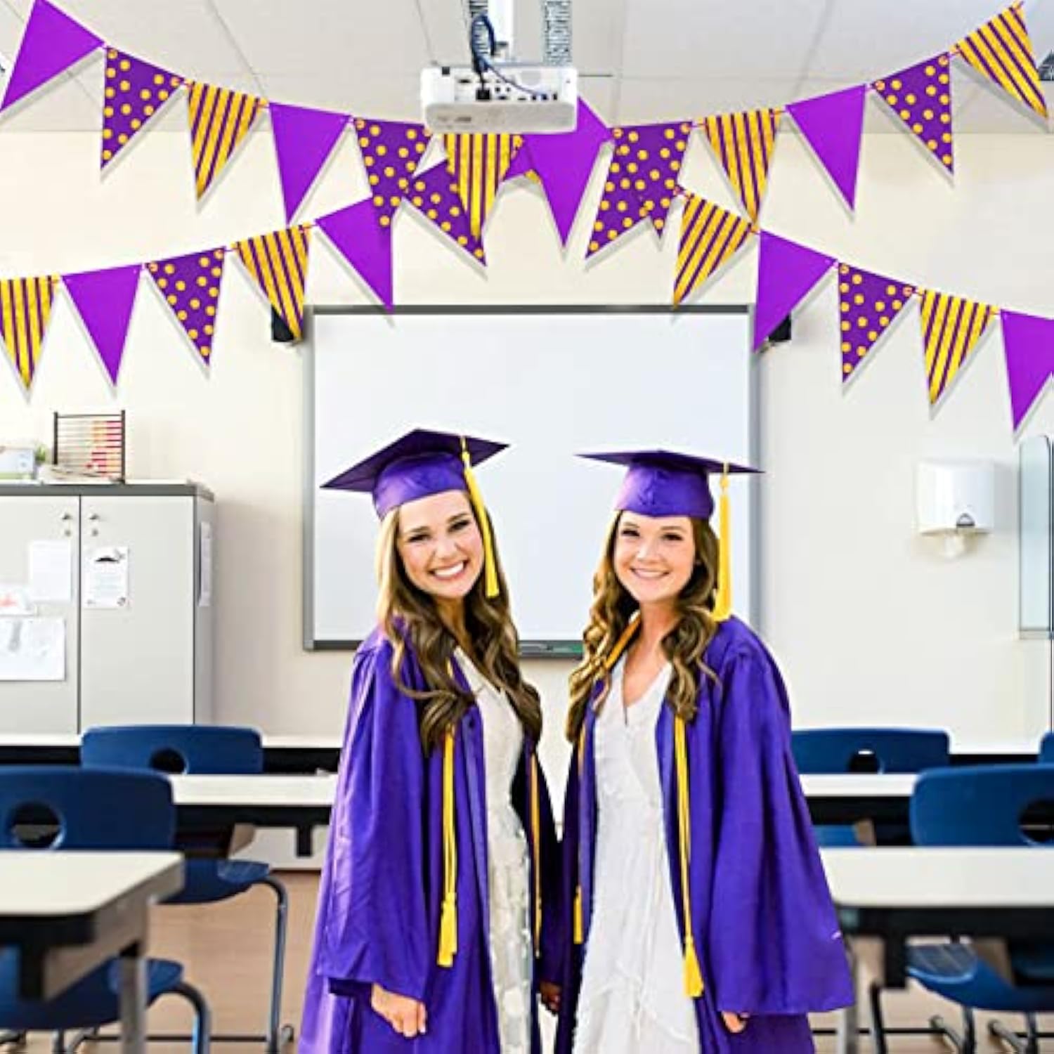 Purple Gold Party Decorations, Hanging Glitter Paper Triangle Flag Pennant Banner For St. Patrick'S Day Graduation Carnival Bachelorette Engagement Wedding Birthday Baby Bridal Shower 33Ft