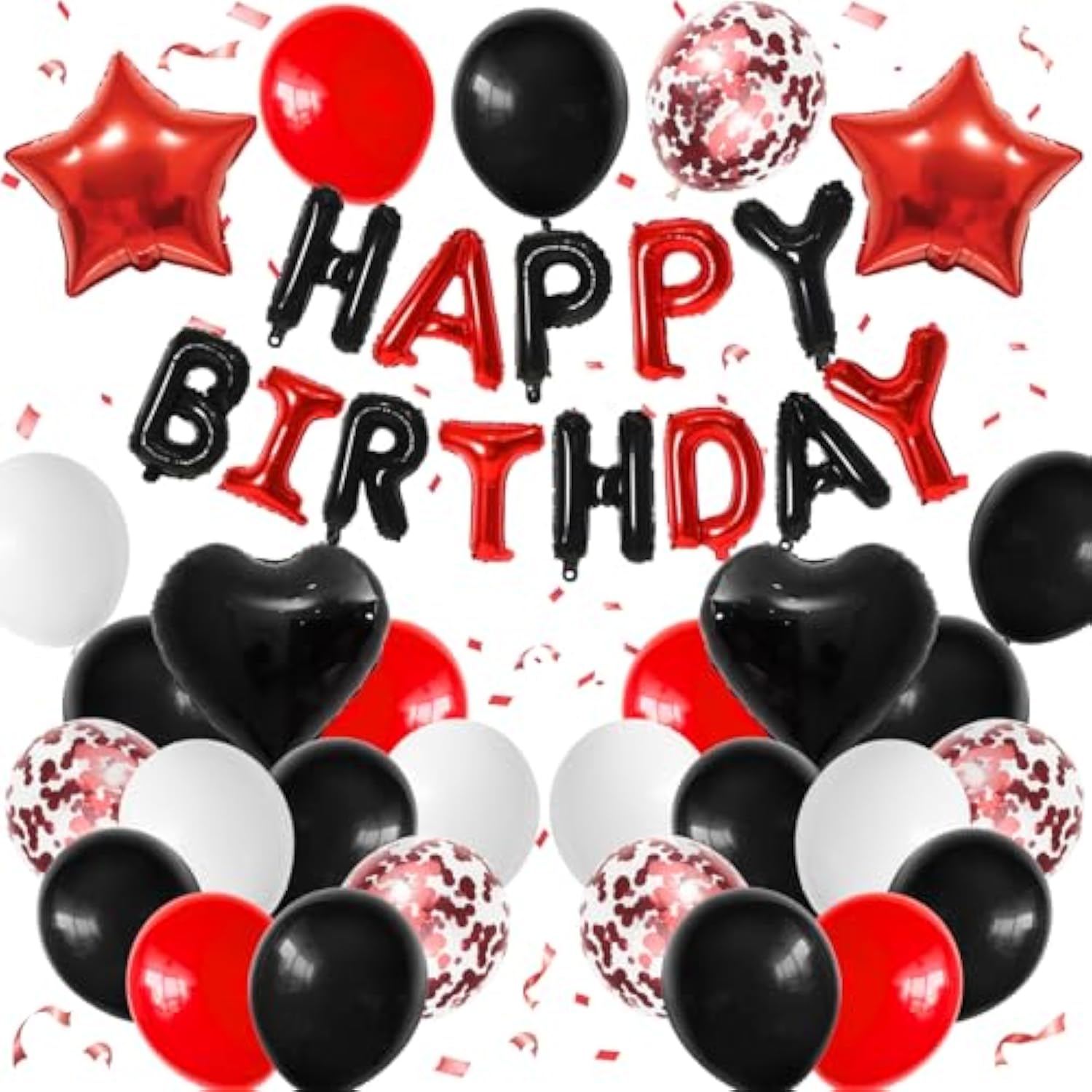 Red And Black Birthday Decorations For Boys,Black Red Star Heart Foil Balloons Black Red Happy Birthday Banner Happy Birthday Decorations For Men Women