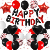 Red And Black Birthday Decorations For Boys,Black Red Star Heart Foil Balloons Black Red Happy Birthday Banner Happy Birthday Decorations For Men Women