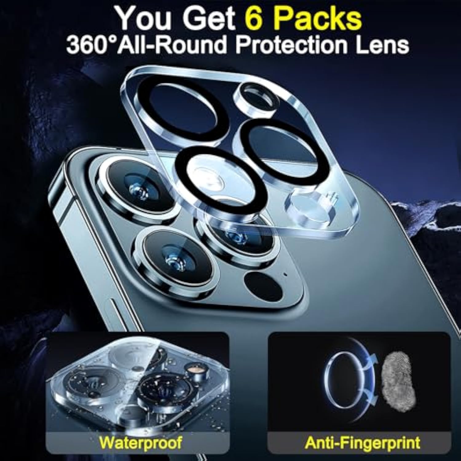 6-Pack iPhone 14/15 Pro Max Camera Lens Protector 9H Glass