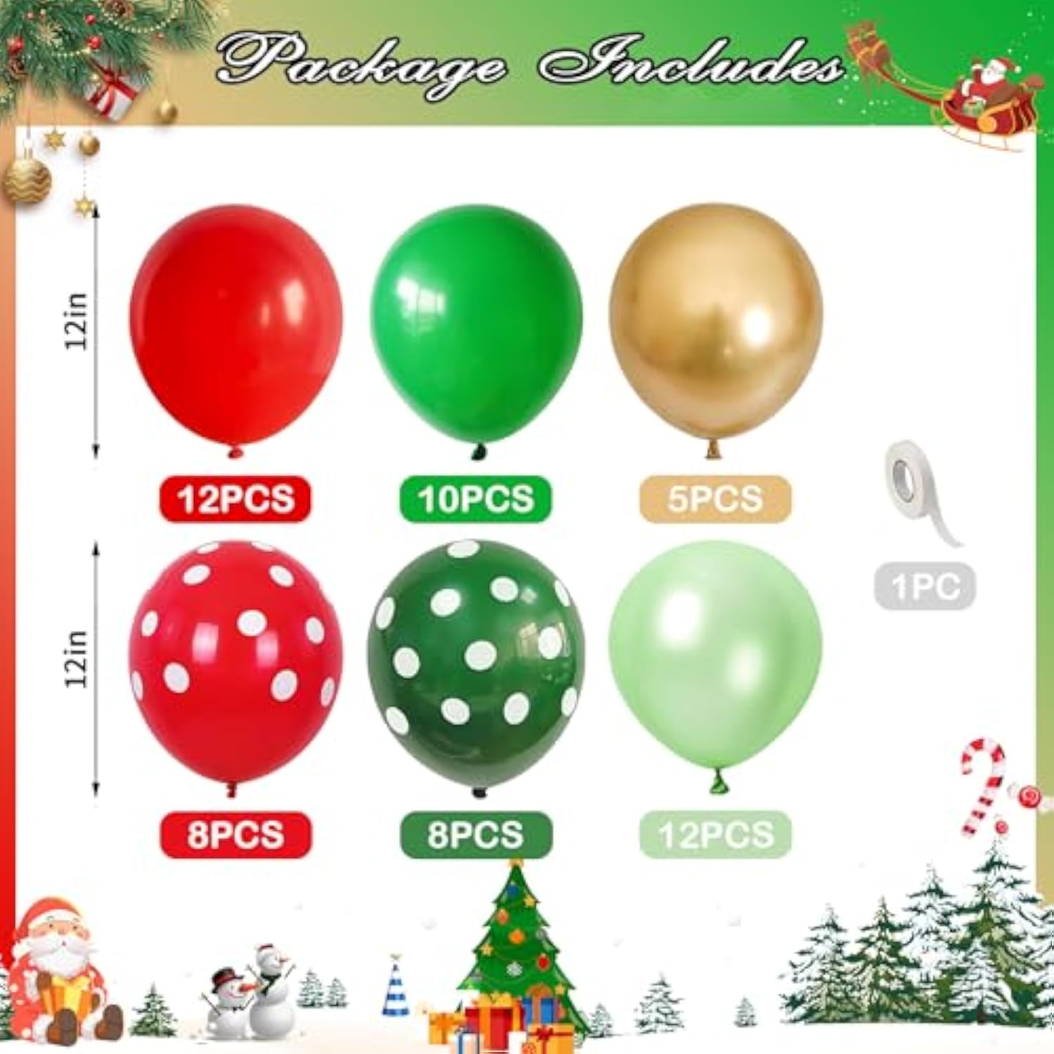 55 Pc Red Green Gold Christmas Latex Balloons Polka Dot Party Decoration