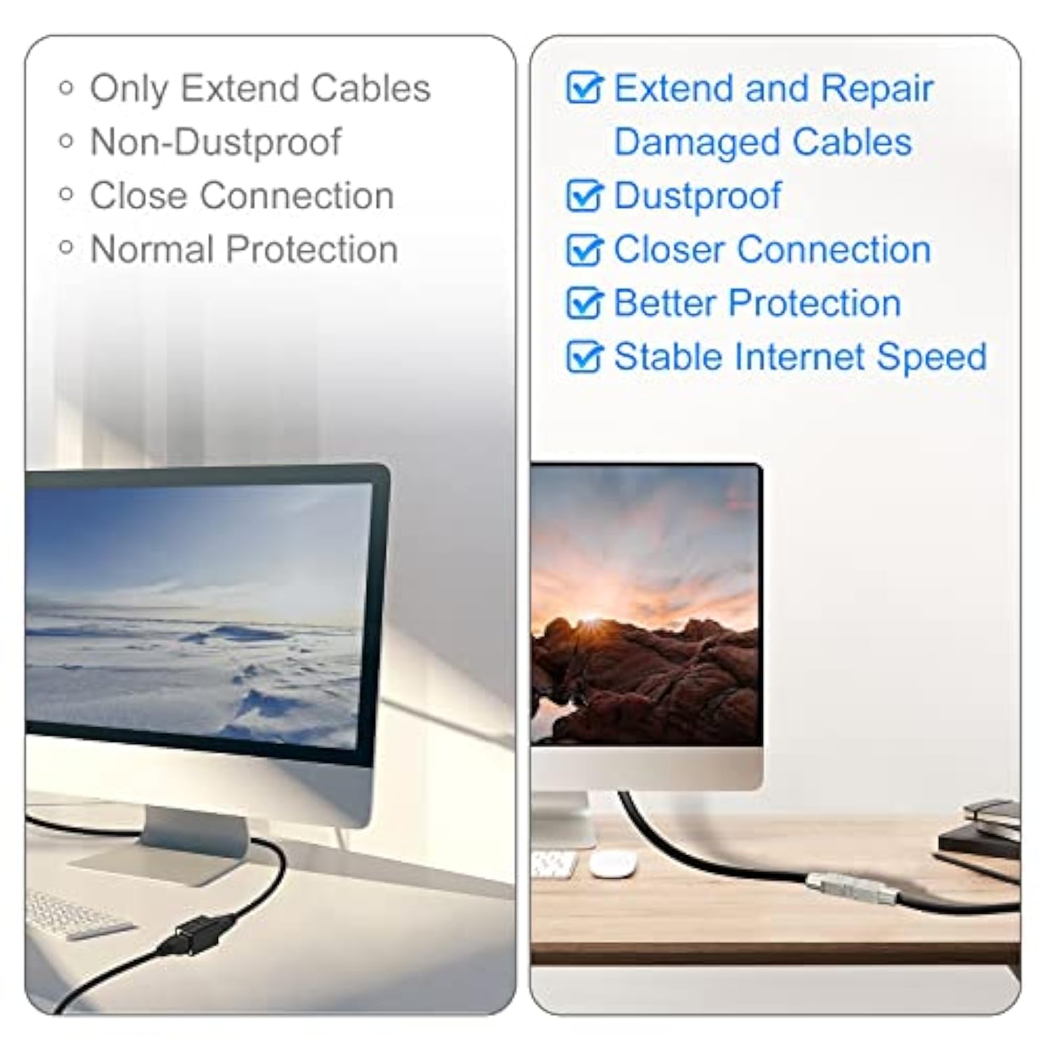 Tool-Free Rj45 Coupler Shielded, Tool Less Ethernet Cable Extender Poe+ For Ca