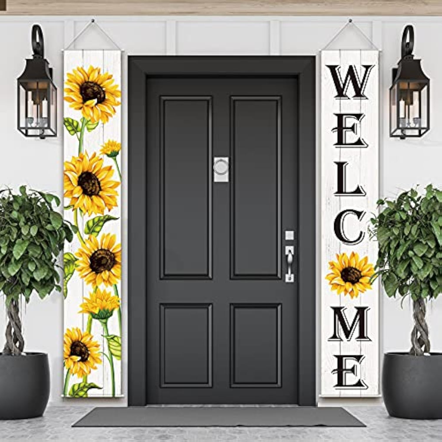 Sunflower Welcome Hanging Banners Summer Porch Banners Flags Summer Door Hanging Decorations For Front Door Garden Home Yard Sunflower Party Decorations(White Background)