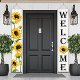 Sunflower Welcome Hanging Banners Summer Porch Banners Flags Summer Door Hanging Decorations For Front Door Garden Home Yard Sunflower Party Decorations(White Background)
