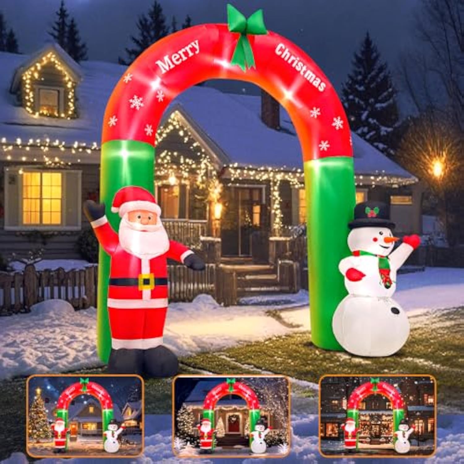 8Ft Christmas Inflatable Santa Snowman Arch Outdoor Decorations Blow Up Yard Decoration,Led Lights For Christmas Party H