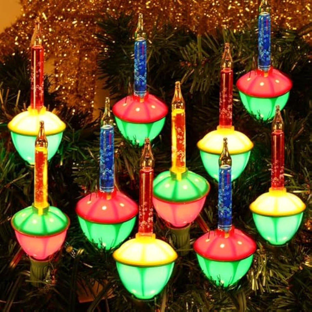 1Pack Christmas Bubble String Lights With 10 Light Bulbs And Outlet, 10Pcs Multicolor Bubble Lights Bulbs 2Fuse C7/E12 B