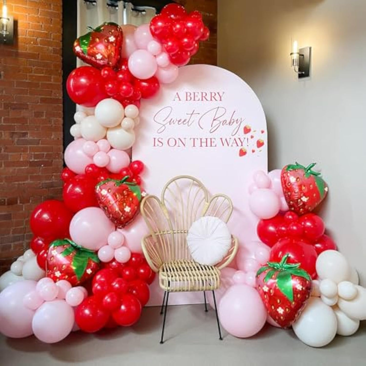 120Pcs Strawberry Balloon Arch Garland Kit, Red And Pink Balloons With 27Inch Strawberry Foil Balloons For Sweet One Berry First Birthday Baby Shower Strawberry Party Decorations