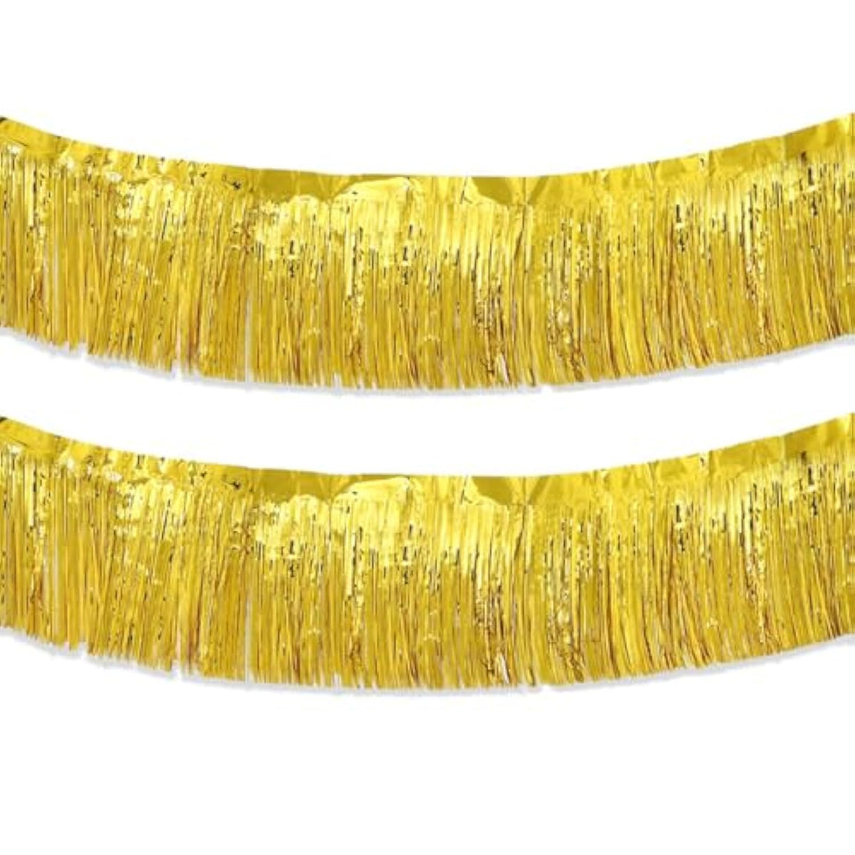 Gold Foil Fringe Garland 10Ft 2Packs, Metallic Foil Tinsel Fringe Banners For Parade Float Decorations Wedding, Birthday Party Graduation (Two Gold)