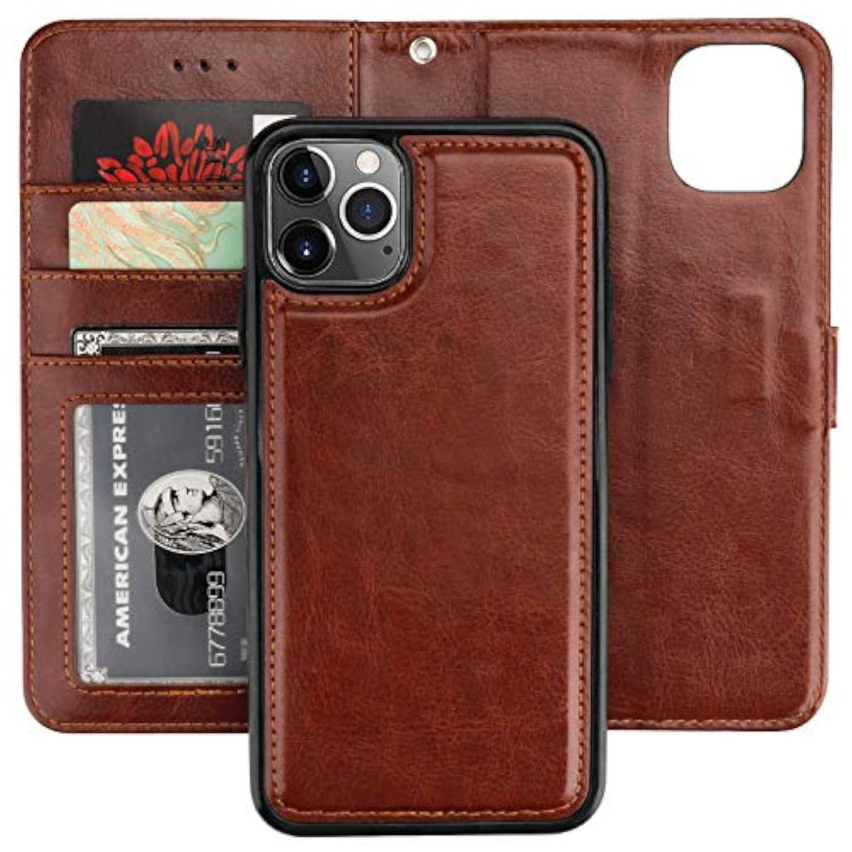 For Iphone 11 Pro Max Wallet Case With Card Holder Pu Leather Magnetic Detachable Kickstand Shockproof Wrist Strap Removable Flip Cover For Iphone 11 Pro Max 6.5 Inch (Brown)