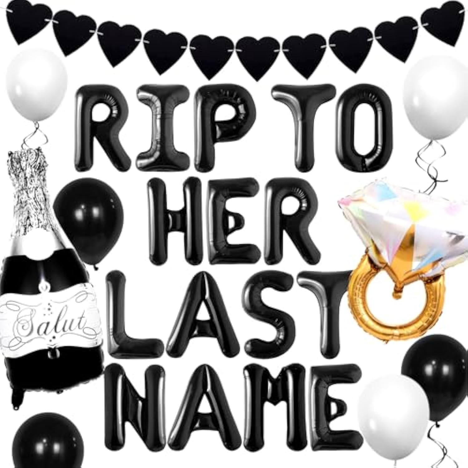 “RIP to Her Last Name” gothic bachelorette décor for engagement or wedding parties
