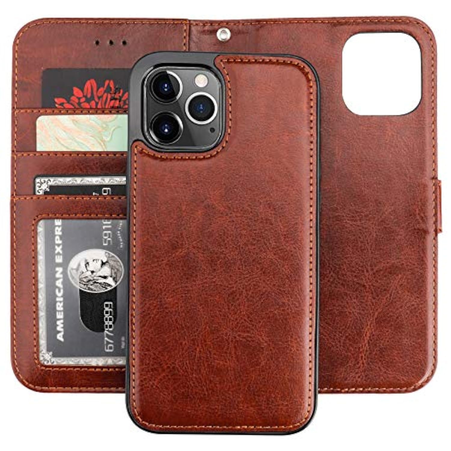 Compatible With 12 Pro Max Wallet Case With Card Holder Pu Leather Magnetic Detachable Kickstand Shockproof Wrist Strap Removable Flip Cover 6.7 Inch (Brown)