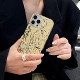 Compatible For Iphone 15 Pro Max Case Cute Glitter Fashion Women Girly Luxury Tin Foil Pleated Design Phone Cases 3D Gold Silicone Sparkly Slim Soft Glossy Cover 6.7 Inch
